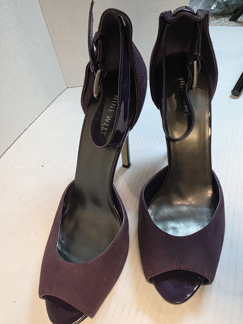 Nine West Women's Peep Toe Ankle Strap Heels in Purple